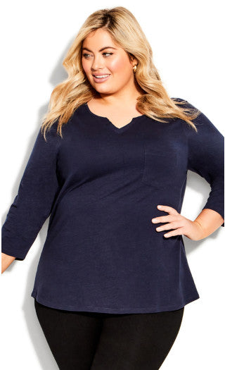 AVENUE Plus Size Notch Neck 3/4 Sleeve