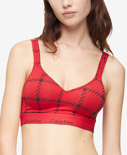 Calvin Klein Women's Modern Cotton Lift Wireless Bralette in Rustic Red (QF6702) Cotton Graphic Window Pane_rustic