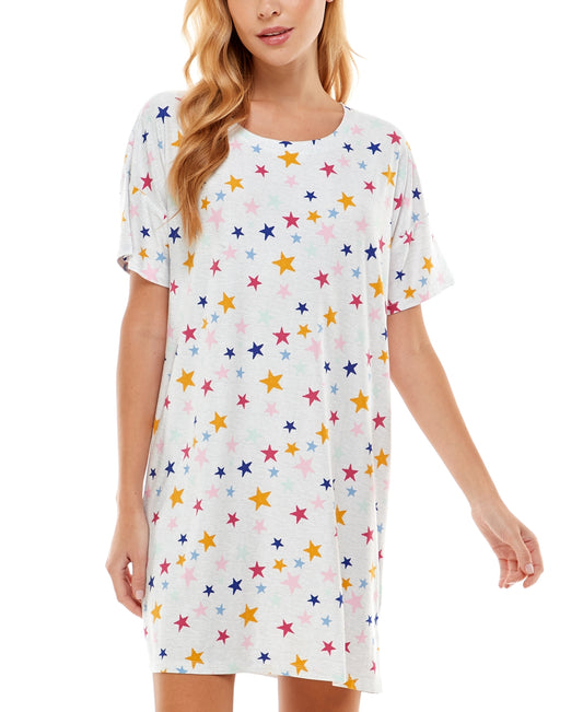 Roudelain (JACLYN) Womens  Intimates Super-Soft Short Sleeve Sleep Shirt STARS Large