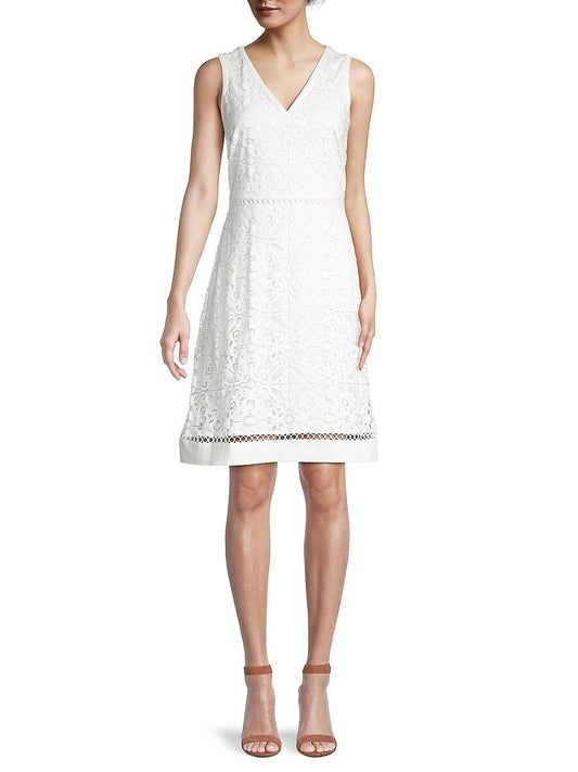 Karl Lagerfeld Paris Women's Lace Sleeveless a-Line Dress - Soft White