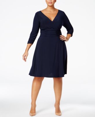 Plus Size Ruched A-Line Dress Navy 2X