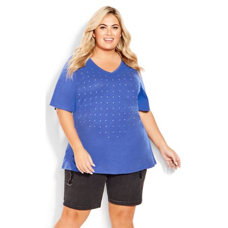 Avenue Plus Size Sparkling Stars Top Dazzling Blue.