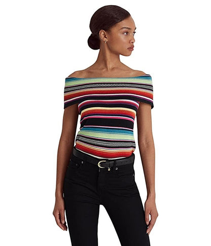 Ralph Lauren off shoulder  striped ribbed top
