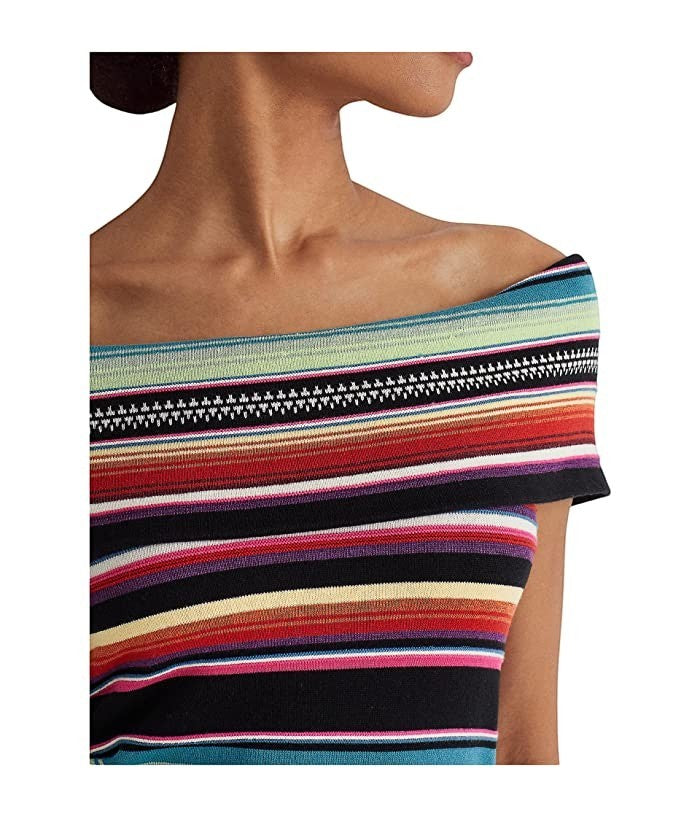 Ralph Lauren off shoulder  striped ribbed top closeup