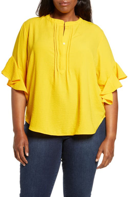Pull Henley à manches volantées Vince Camuto grande taille