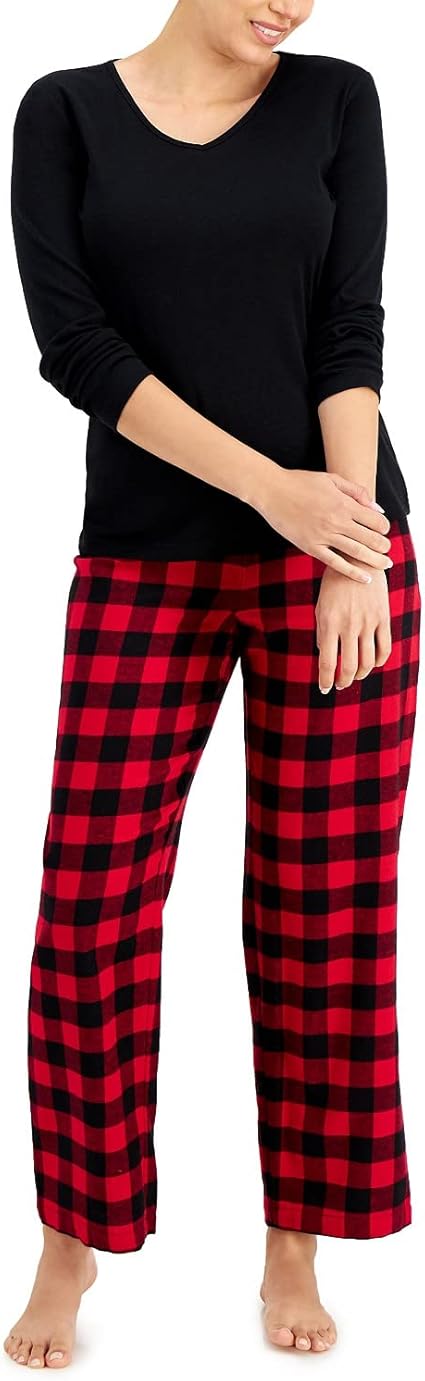 Charter Club V-Neck T-Shirt & Flannel Pants Pajama Set