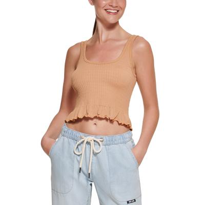 DKNY Jeans Womens Cropped Ruffled-Hem TankTop. Doe