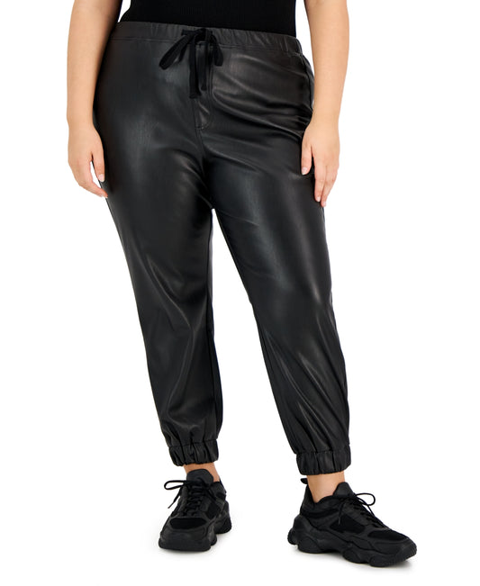 Tinseltown Trendy Plus Size Faux Leather  Drawstring Jogger