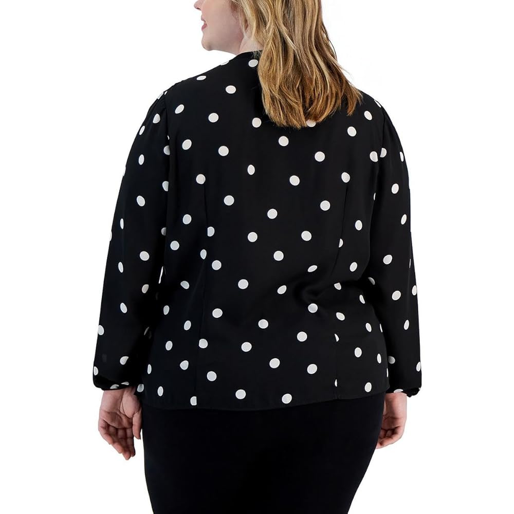 Anne Klein Women’s Plus Chiffon Polka Dot Blouse – Plus Size (1X/3X) – Anne Black/Anne White