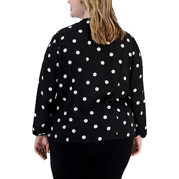 Anne Klein Women’s Plus Chiffon Polka Dot Blouse – Plus Size (1X/3X) – Anne Black/Anne White