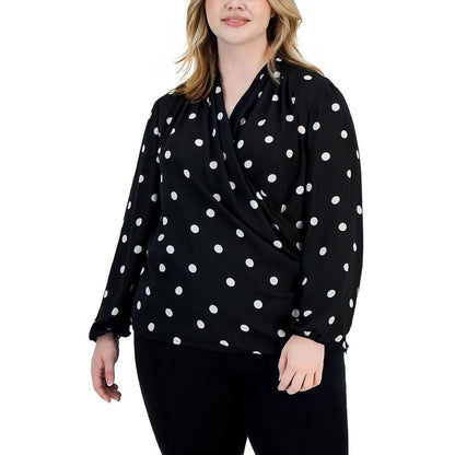 Anne Klein Women’s Plus Chiffon Polka Dot Blouse – Plus Size (1X/3X) – Anne Black/Anne White