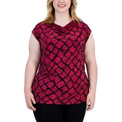 Anne Klein Plus Size Harmony Knit Cap-Sleeve blouse top Anne red