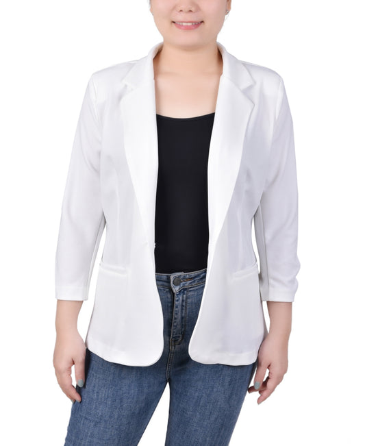NY Collection women's Petite 3/4 Sleeve  one button Blazer top- White PXL