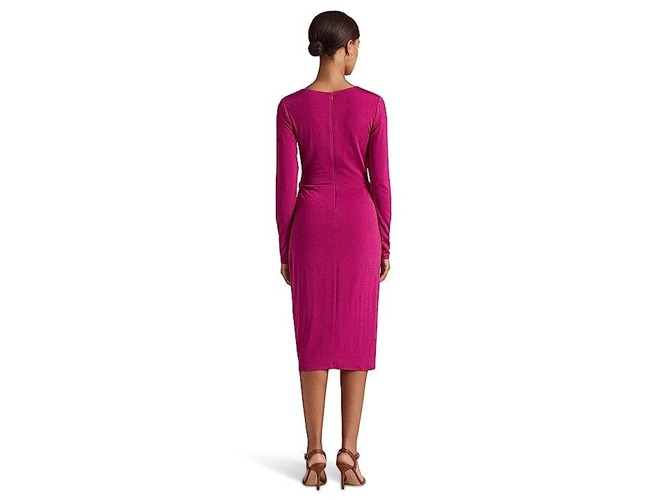 LAUREN Ralph Lauren Buckle-Trim Jersey Cocktail Dress (Fuchsia Berry) Women's Dress back