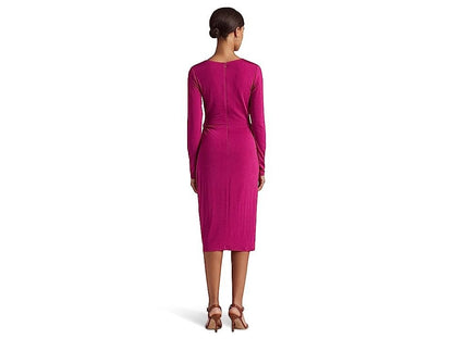 LAUREN Ralph Lauren Buckle-Trim Jersey Cocktail Dress (Fuchsia Berry) Women's Dress back
