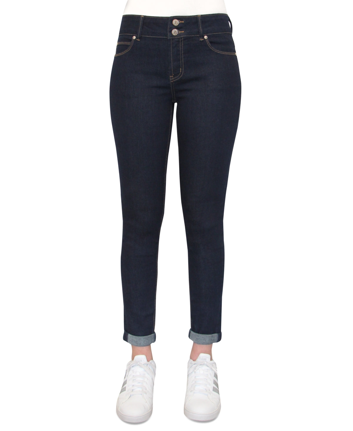 Almost Famous Juniors Mid-Rise Rolled-Cuff Dark Rinse 9