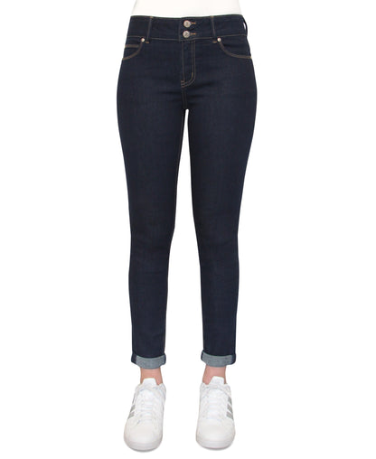Almost Famous Juniors Mid-Rise Rolled-Cuff Dark Rinse 9