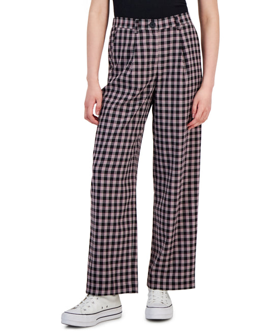 Hippie Rose Juniors' Patterned Pleated-Waist Trouser Pants