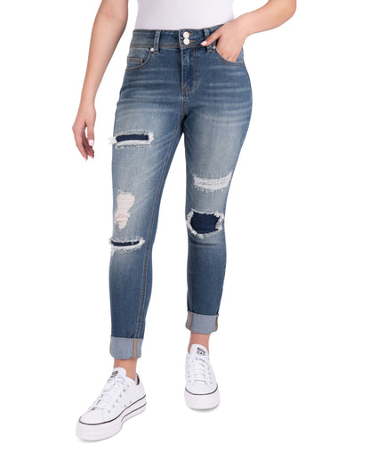 Indigo Rein Juniors Mid-Rise Destructed Skinny Jeans Med Blue/ 0