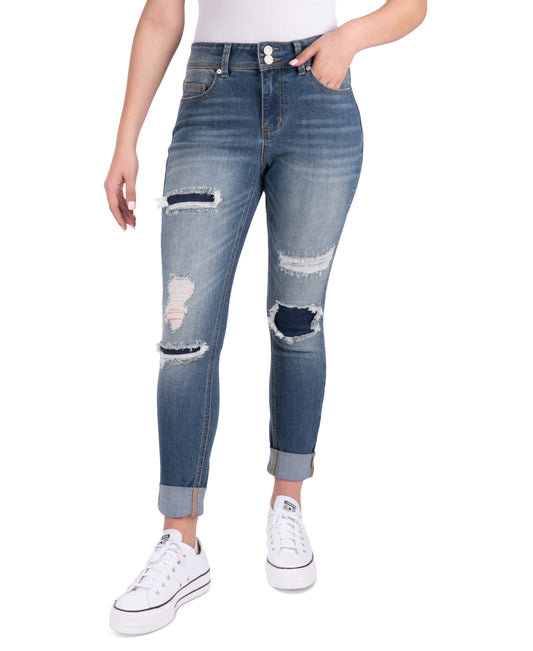 Indigo Rein Juniors Mid-Rise Destructed Skinny Jeans Med Blue/ 0