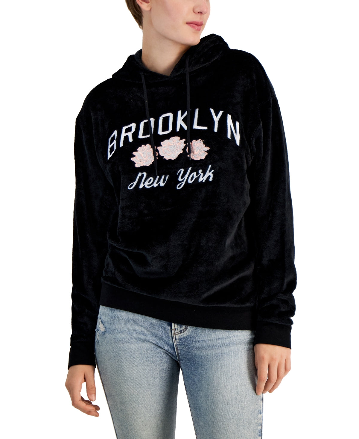 Love Tribe Juniors Embroidered Fleece Hoodie. Brooklyn New York. Black XL