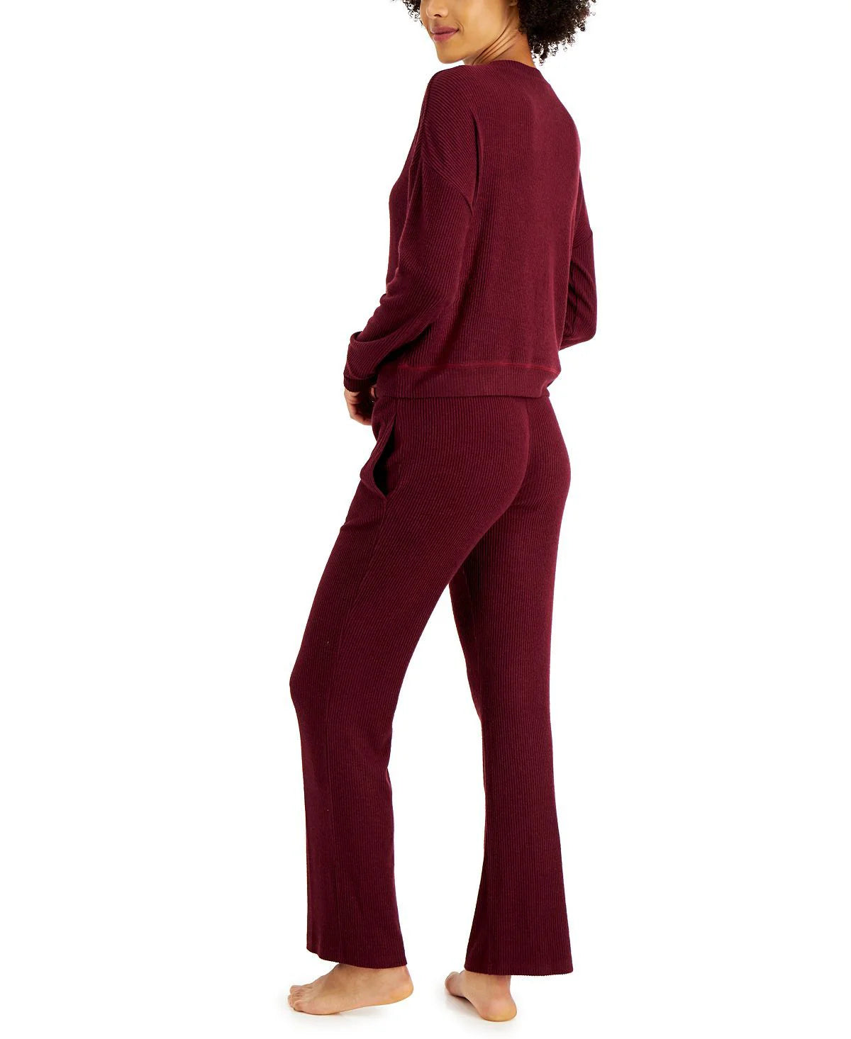 Alfani Ribbed long sleeve Pajama pant set Set. Color  Port Royale(Burgundy Red)