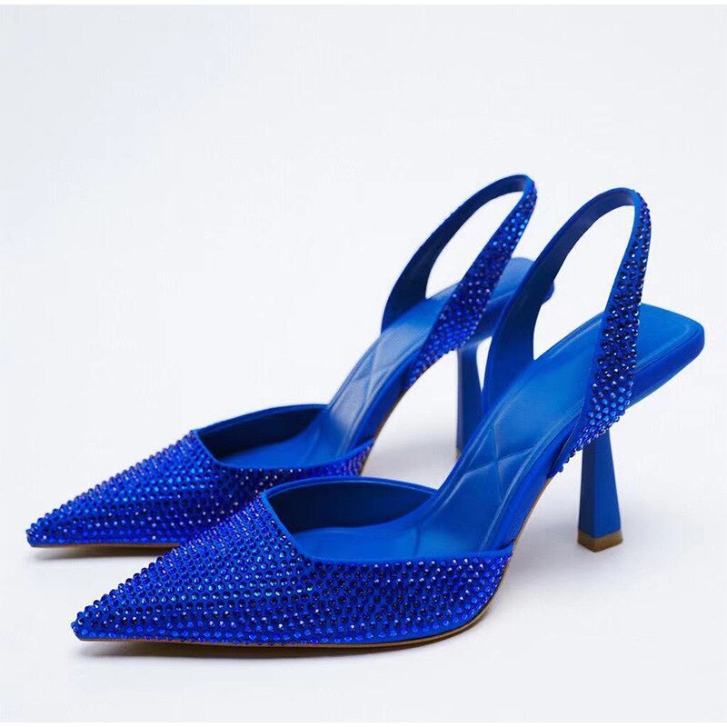 Womens Rhinestone Heels - Slingback Pointed Toe.