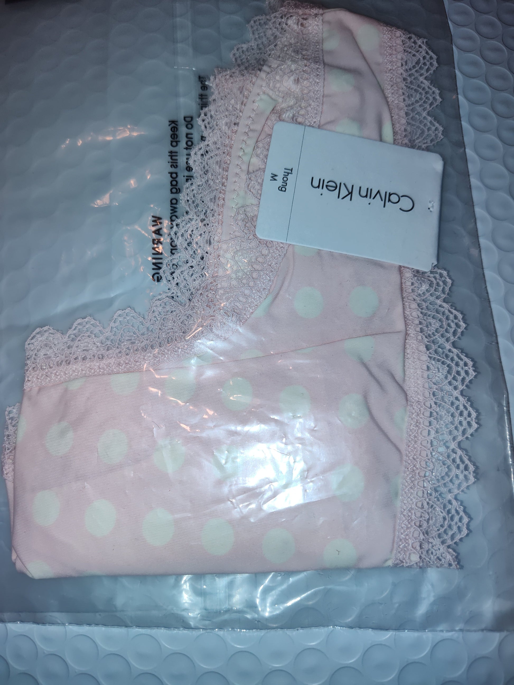 Calvin Klein Womens Lace-Trim Thong  PINK DOTS