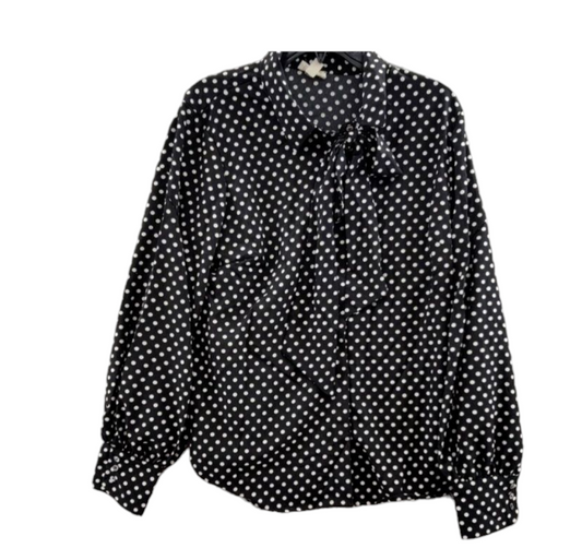 Riley Rae Long Sleeve Polka Dot Bow Blouse. Black dots