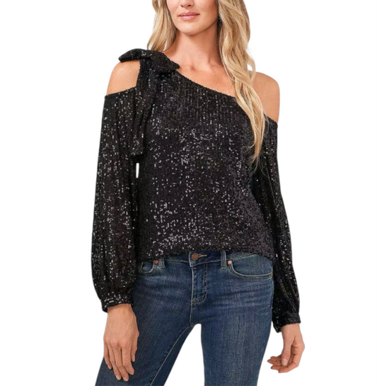 CeCe Sequin One-Shoulder Top Rich