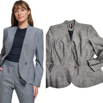 Tommy Hilfiger  Collarless Womens One Button Front Peplum Blazer