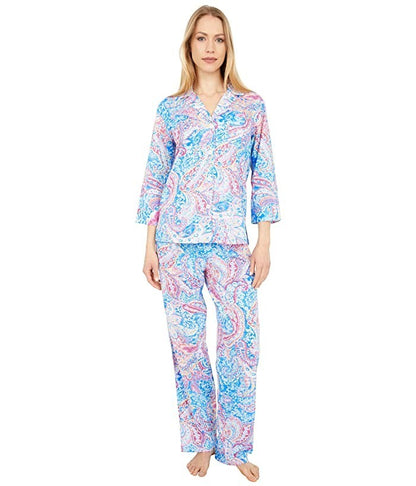 LAUREN Ralph Lauren 3/4 Sleeve Notch Collar Long Pants PJ Set Women's Pajama Sets