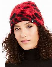 DKNY fuzzy winter beanie hat Animal Print DY1833
