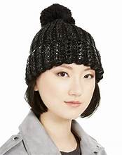 DNKY Womens Flat Stud Rib Knit Beanie Hats
