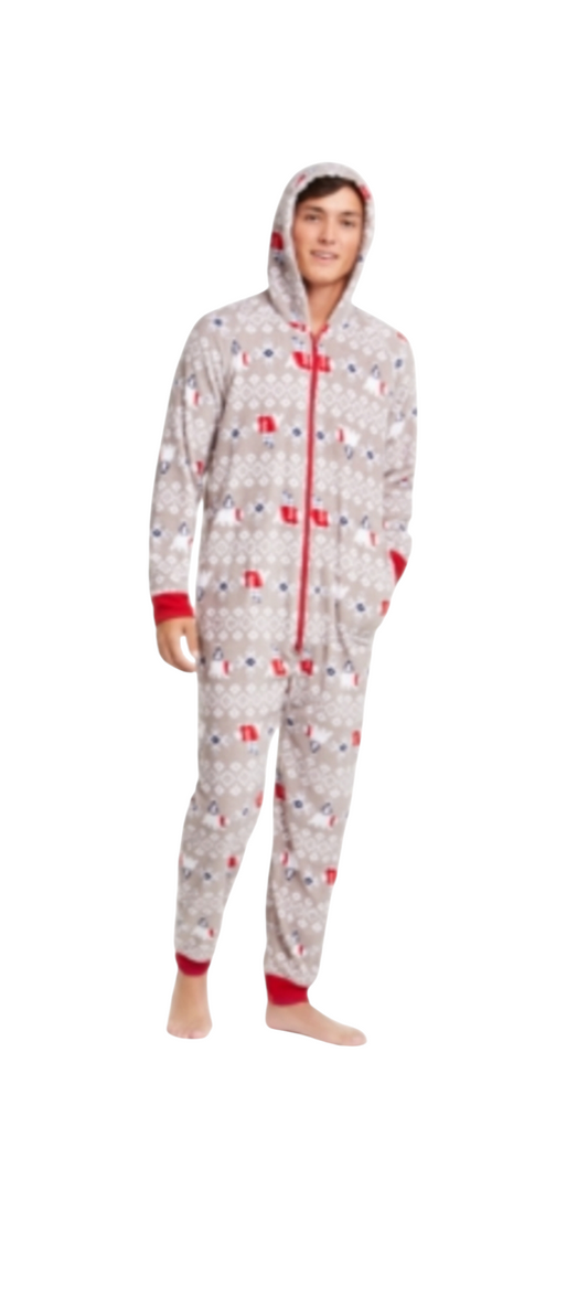 Family Pajamas Men's Polar Bear hooded one piece PJ.