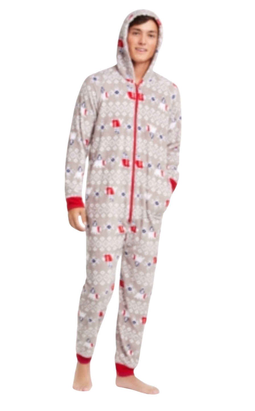 Family Pajamas Men's Polar Bear hooded one piece PJ.