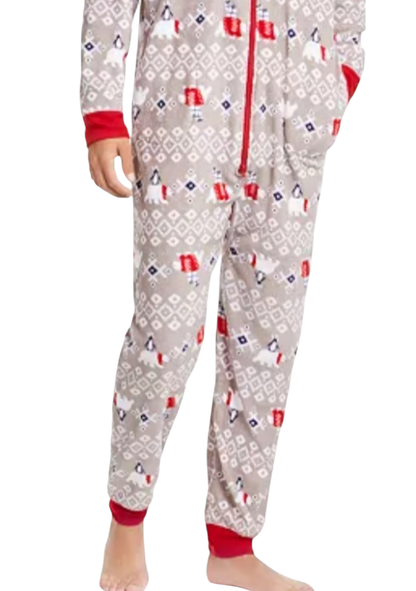 Family Pajamas Men's Polar Bear hooded one piece PJ.