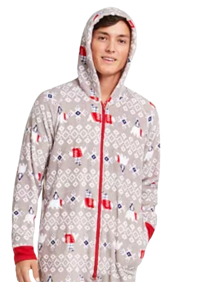 Family Pajamas Men's Polar Bear hooded one piece PJ.