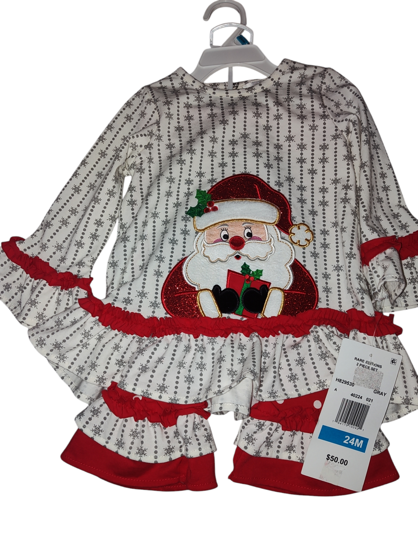Rare Editions Baby Girls Santa Legging Set Gray 24 months