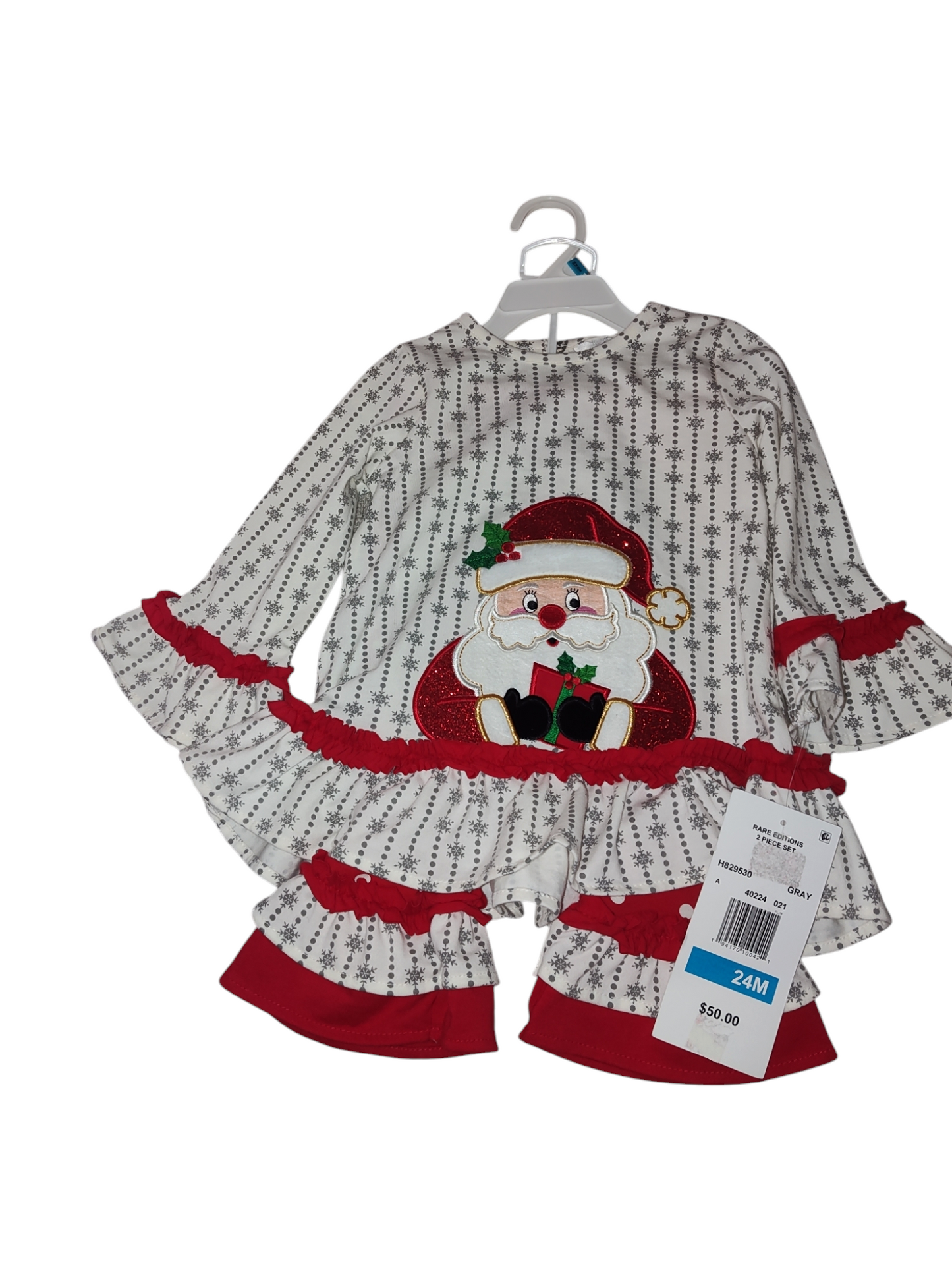 Rare Editions Baby Girls Santa Legging Set Gray 24 months
