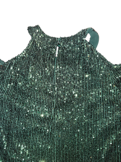 Womens Sequined Cold-Shoulder Pine