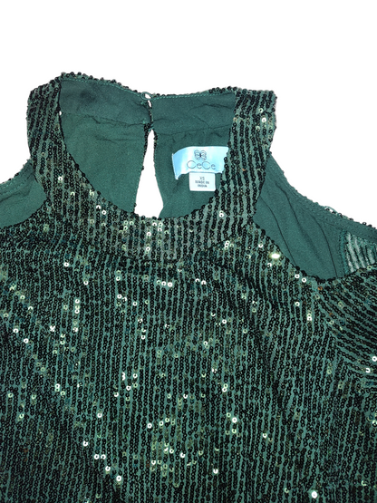 Womens Sequined Cold-Shoulder Pine