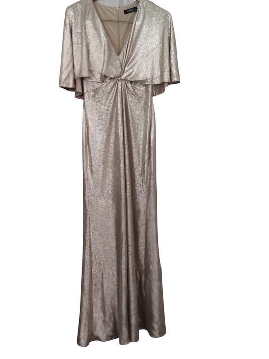 Lauren Ralph Lauren Womens Foil-Print Jersey Cape Dress.  Birch Gold 4