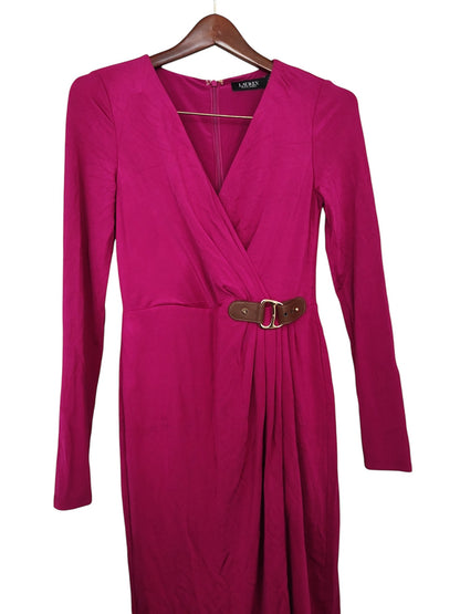 LAUREN Ralph Lauren Buckle-Trim Jersey Cocktail Dress (Fuchsia Berry) Women's Dress clse up