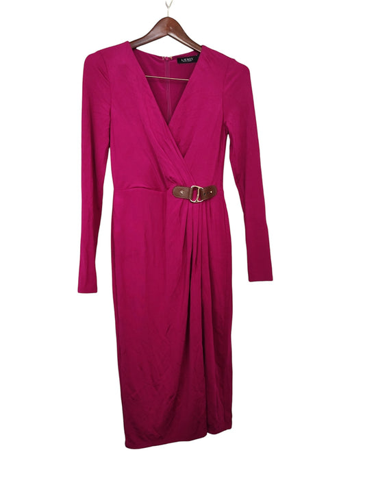 LAUREN Ralph Lauren Buckle-Trim Jersey Cocktail Dress (Fuchsia Berry) Women's Dress front