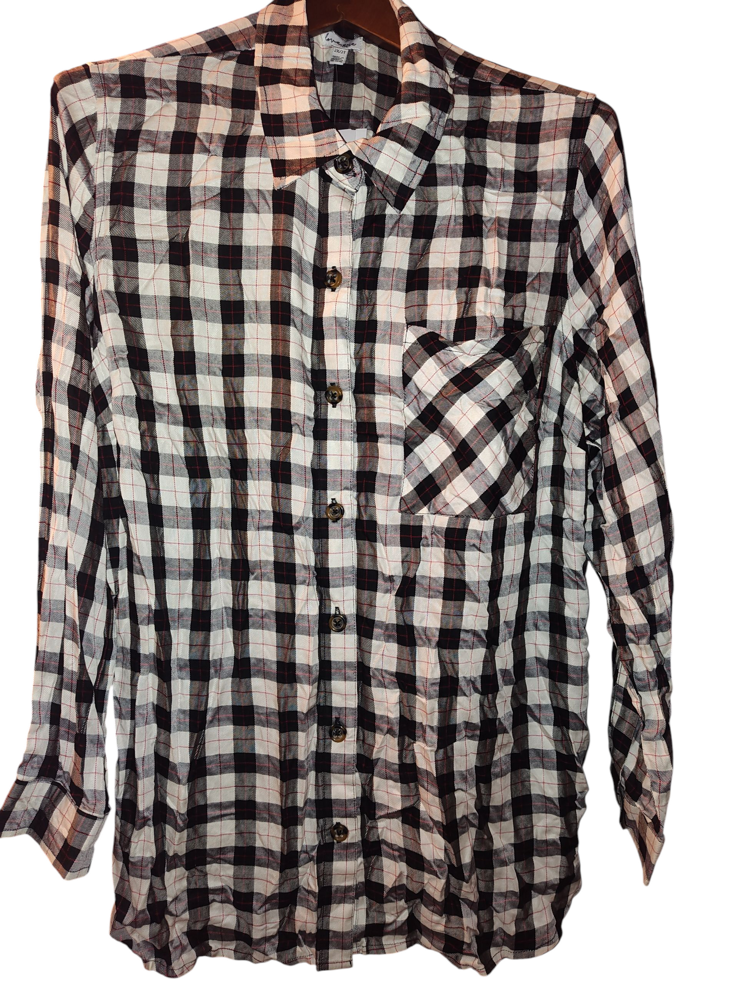 Love, Fire Plus Size Plaid Button-Down To BlackWhite Plaid 2X