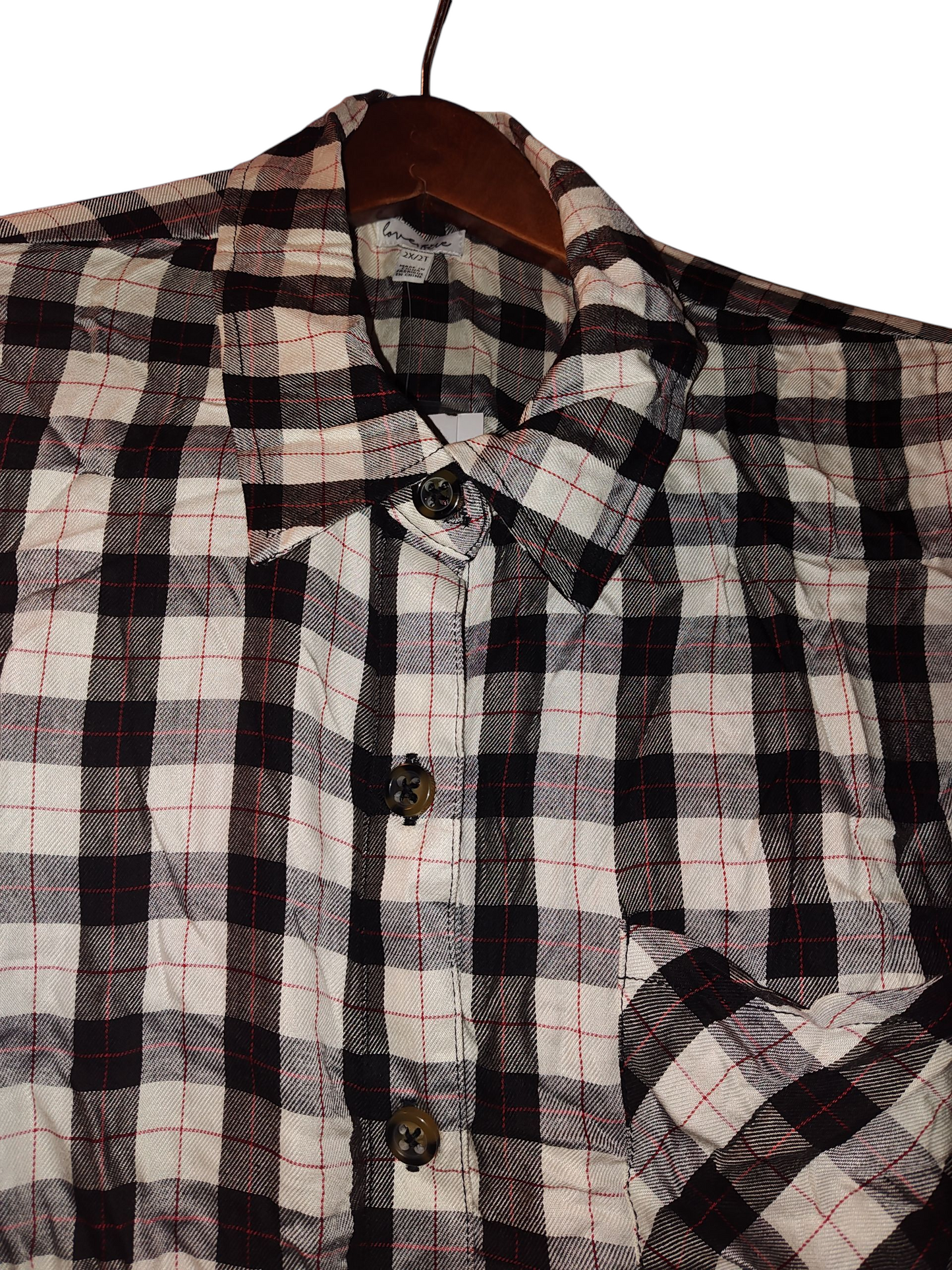 Love, Fire Plus Size Plaid Button-Down To BlackWhite Plaid 2X