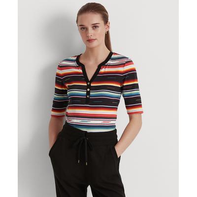 Women's Striped Stretch Cotton Henley T-Shirt