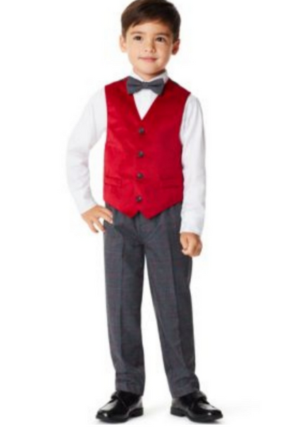 Nautica Little Boys Velvet 4 Piece Vest Rooster Red