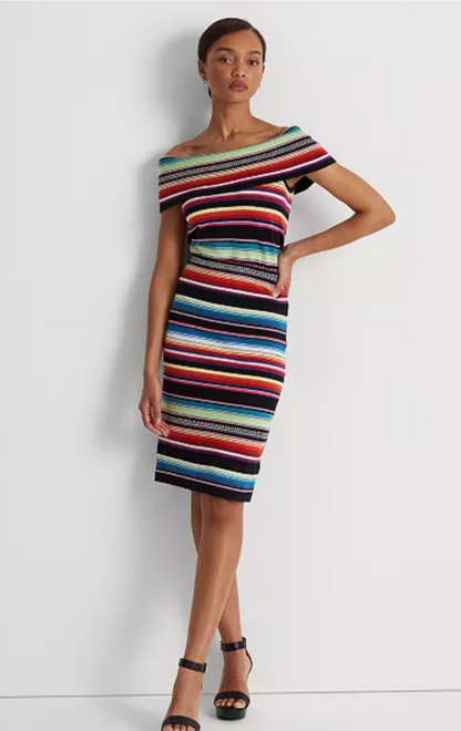 Jupe crayon rayée en lin mélangé pour femme